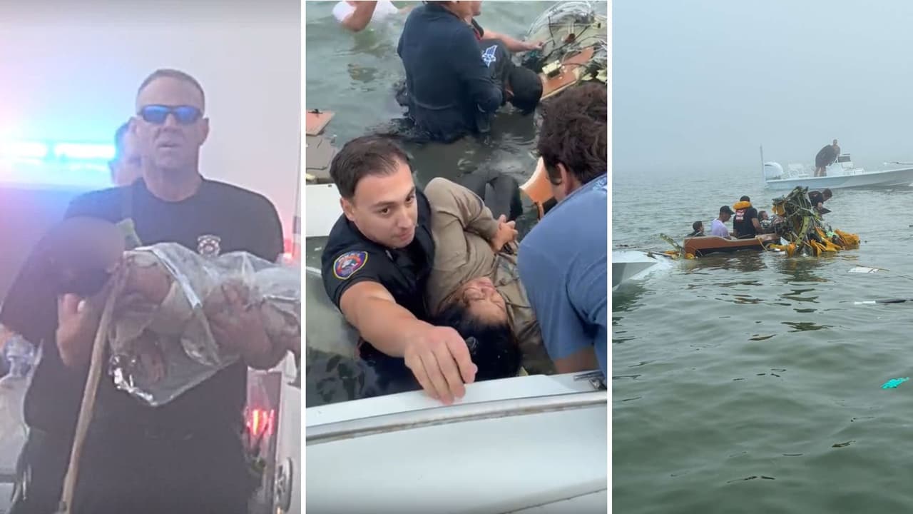 Revelan imágenes del rescate tras accidente aéreo donde murieron 6 personas en Galveston