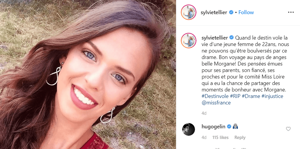 Imagen del Instagram de Sylvie Tellier, directora de Miss Francia, en la que rindió homenaje a la fallecida.