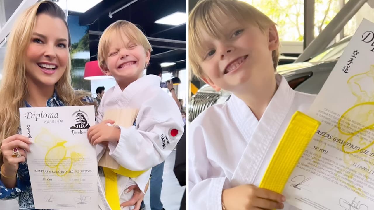 El hijo de Marjorie de Sousa ya rompe tablas con la mano: a sus 6 años es un gran karateka