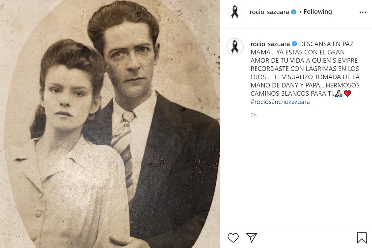 "Descansa en paz, mamá. Ya estás con el gran amor de tu vida, a quien siempre recordaste con lágrimas en los ojos", escribió al inicio de su mensaje junto a
<b><a href="https://www.instagram.com/p/CGp4fvigtZo/" target="_blank"> esta foto</a></b> de sus padres.