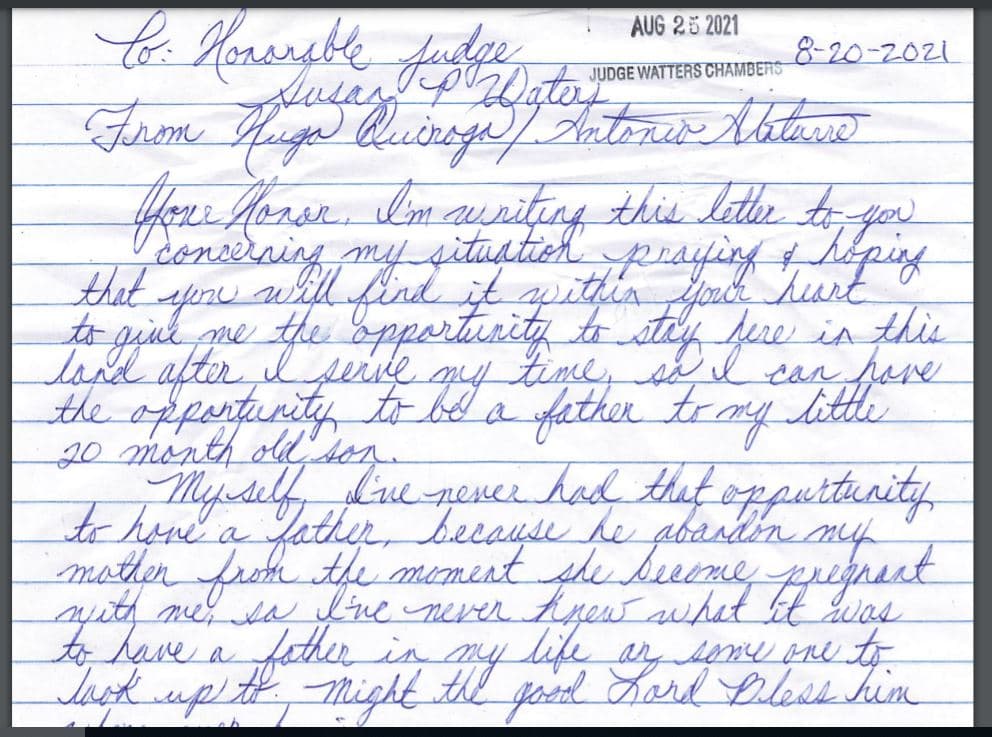 Carta redactada por Hugo Javier Quiroga.