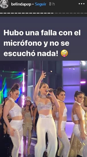 Belinda se refirió en sus historias de Instagram a la falla que se presentó con el micrófono durante su presentación en los premios. La cantante era parte del homenaje que se le realizó a Selena Quintanilla en el show.