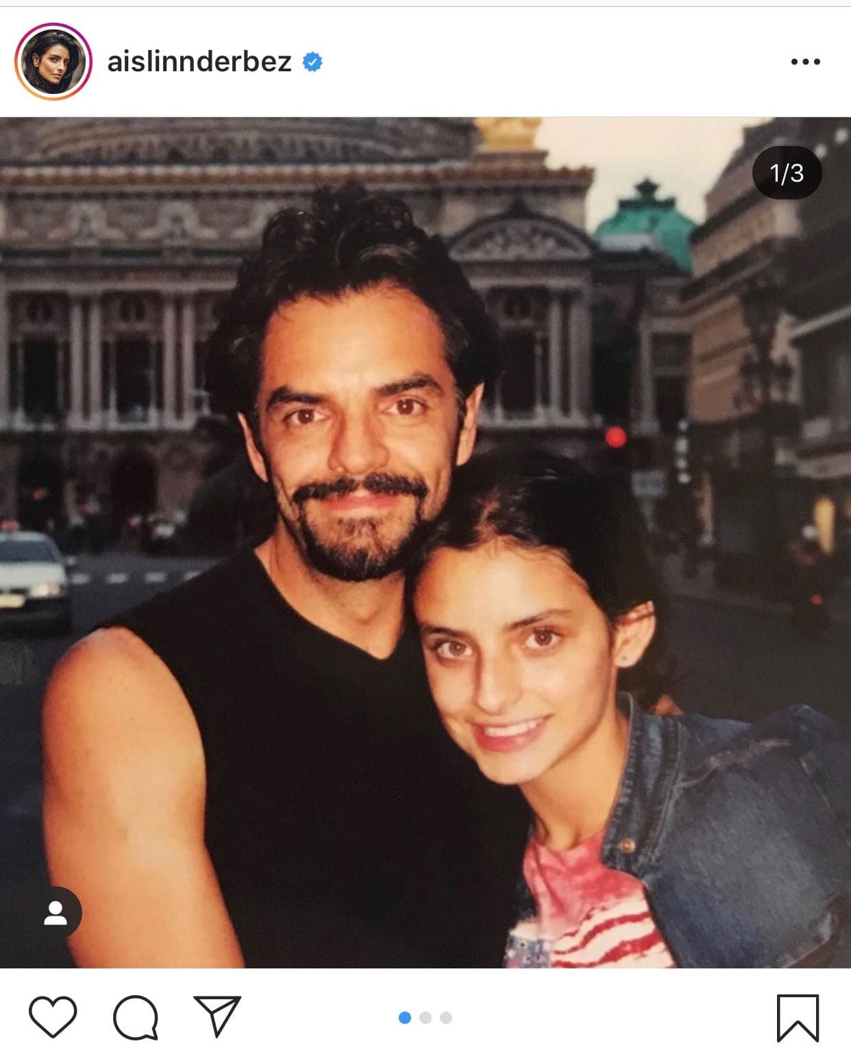 "Mi papá (como nos veíamos poco) tenía una obsesión por aprovechar los días juntos haciendo 
<b><a href="https://www.univision.com/shows/despierta-america/eugenio-derbez-esta-estrenando-look-un-poco-fachoso-para-el-nuevo-proyecto-que-esta-a-punto-de-comenzar-video" target="_blank">actividades extravagantes, extremas, raras y, sobre todo, peligrosas</a></b>... Mi papá (a diferencia de muchos padres de familia) no le tenía miedo a nada, al contrario, tenía una seguridad y certeza envidiable de que sus hijos no íbamos a morir a pesar de todo lo que nos pusiera a hacer", escribió Aislinn junta a esta imagen.