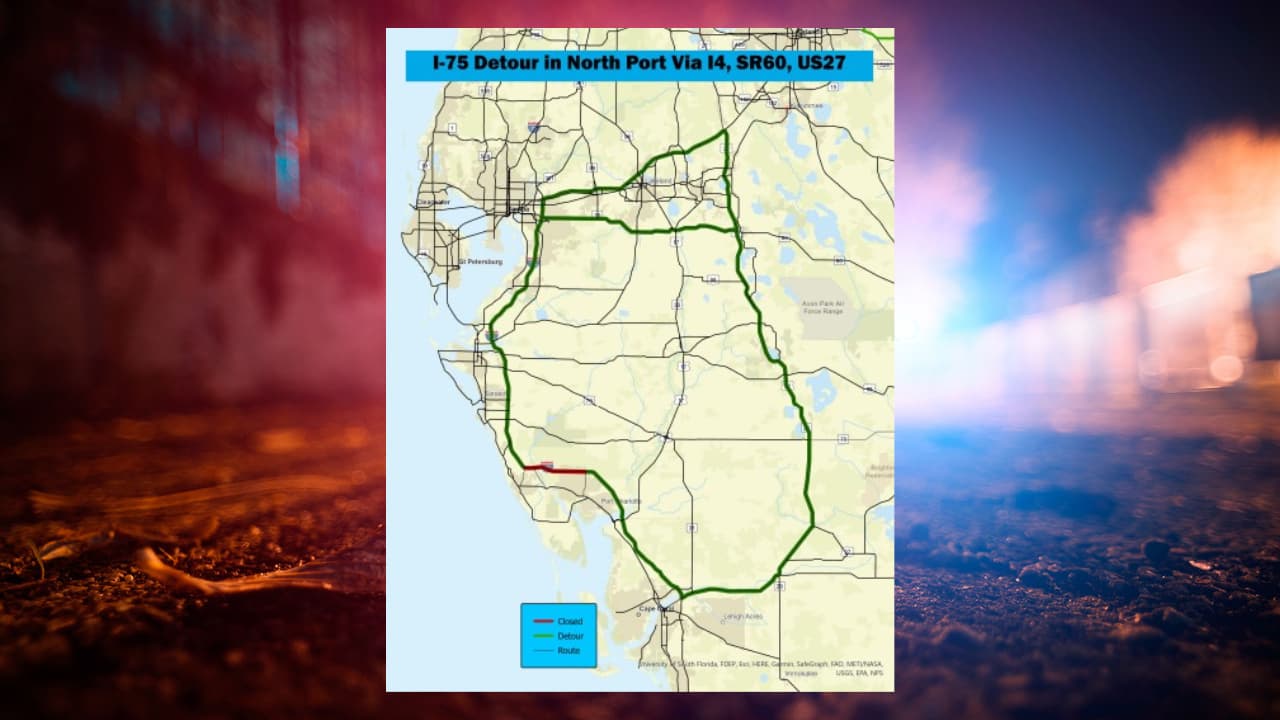 La I-75 está cerrada en ambos sentidos entre la millas 179 y 193 por el crecimiento del río Myakka
