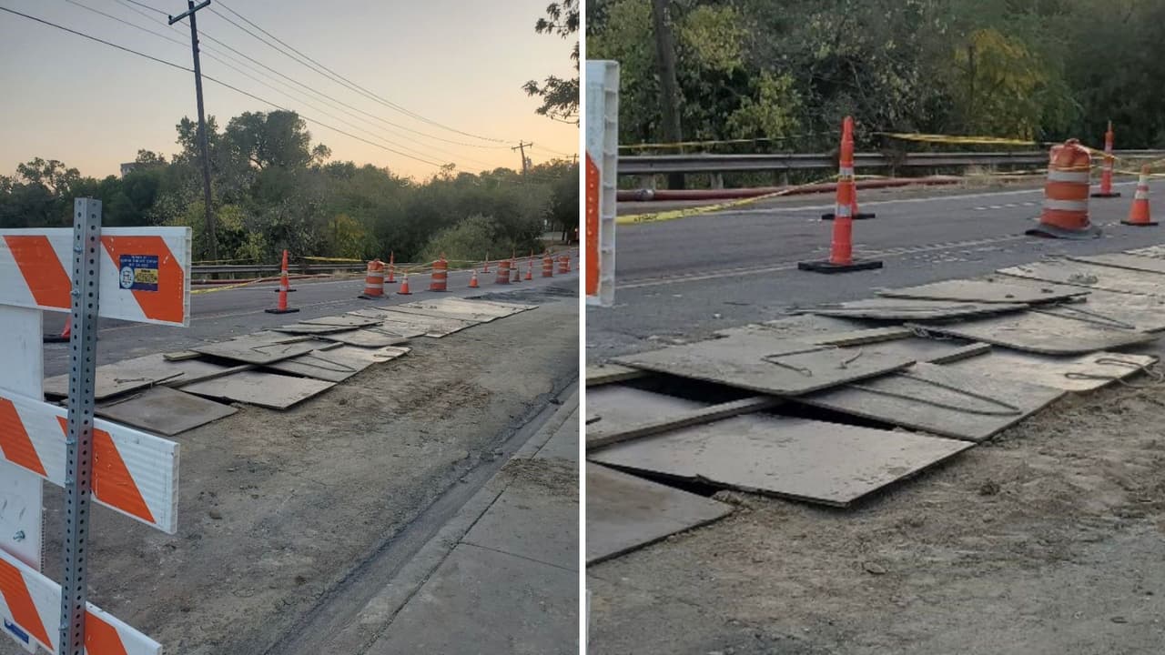 Las fotografías proporcionadas por la familia de Teresa González muestran las placas metálicas que intentan cubrir un espacio vacío, donde cayó la mujer de 66 años.