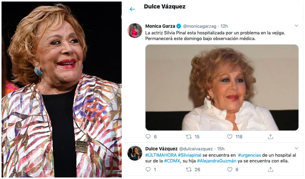 La reportera y productora de televisión y radio 
<b><a href="https://twitter.com/dulceivazquez/" target="_blank">Dulce Vázquez compartió en Twitter</a></b> lo que señalaban los primeros reportes sobre doña 
<b>Silvia Pinal</b>. Más tarde, publicó la versión oficial que se ofreció el sábado en la noche sobre lo que estaba ocurriendo con la actriz.