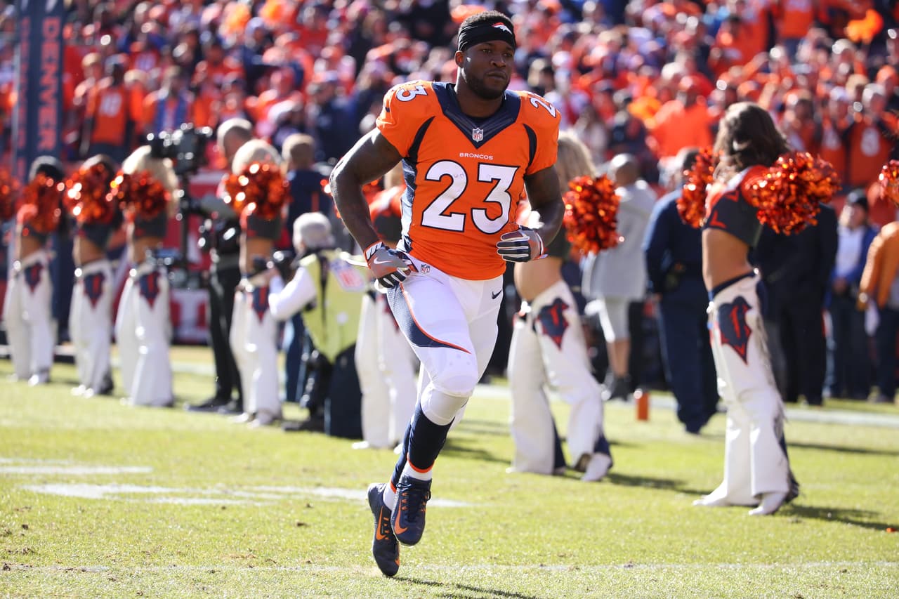 Denver Broncos running back Ronnie Hillman (23) runs on the field during the NFL AFC Championship playoff football game between the Denver Broncos and the New England Patriots , Sunday, January 24, 2016, in Denver, CO. The Broncos won 20-18 to advance to Super Bowl. (Tom Hauck via AP)