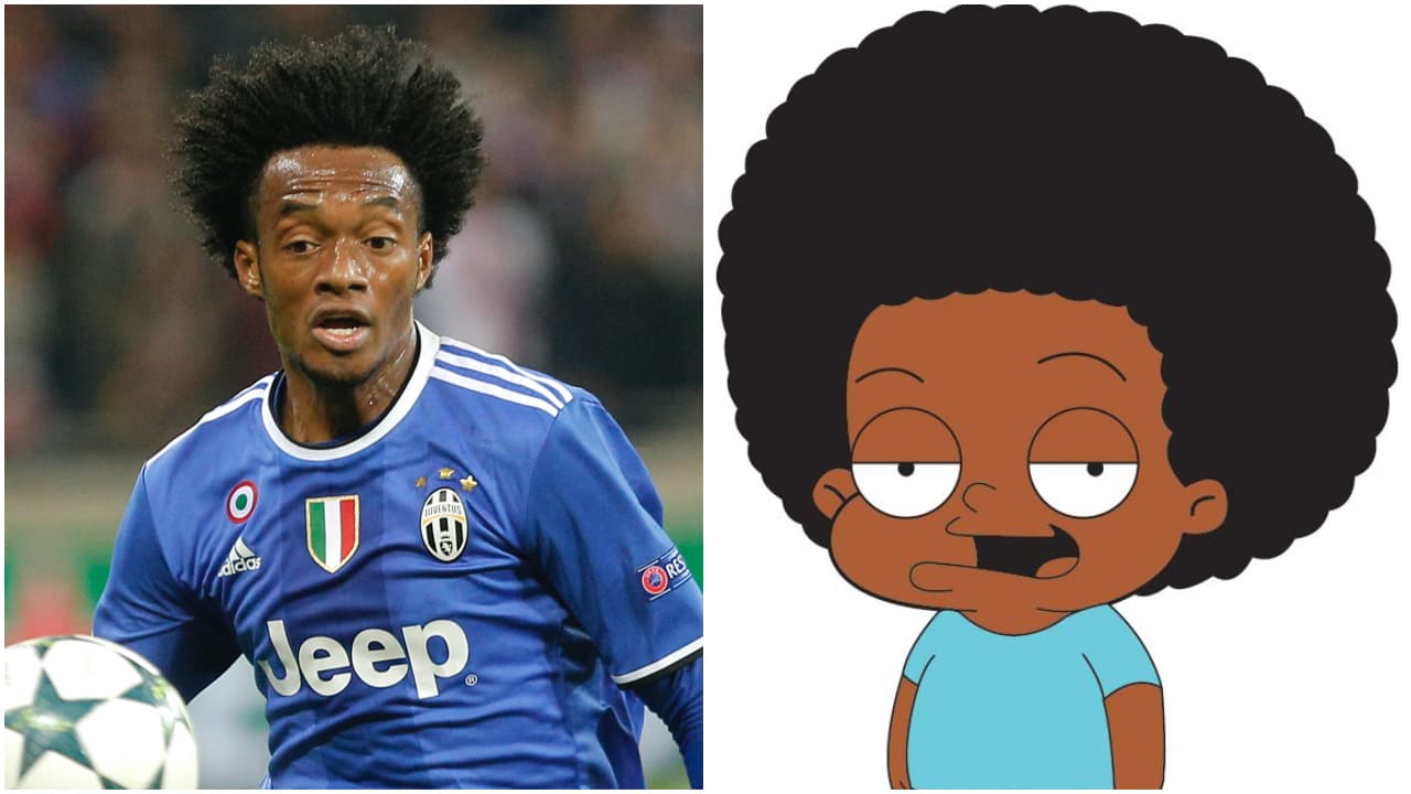 <b>Juan Cuadrado y</b>
<b>Rallo</b>
<b>Tubbs</b>
<br>El colombiano de la Juventus y Montclair "Rallo" Tubbs, personaje principal en la serie animada The Cleveland Showes, parecen calcados incluso en la vestimenta, pero el principal parecido es en el cabello.