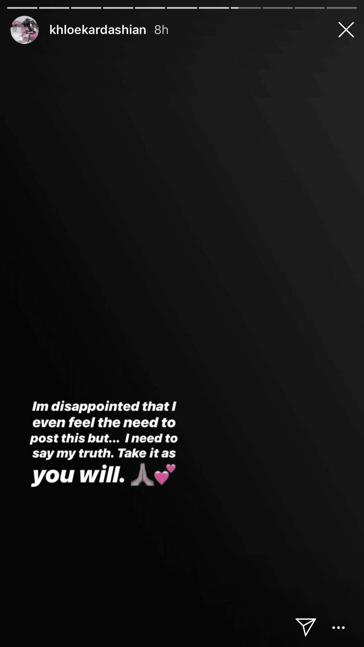 "Estoy decepcionada que incluso siento la necesidad de publicar esto, pero... necesito decir mi verdad. Tómalo como quieras", fue el primer mensaje de la empresaria.