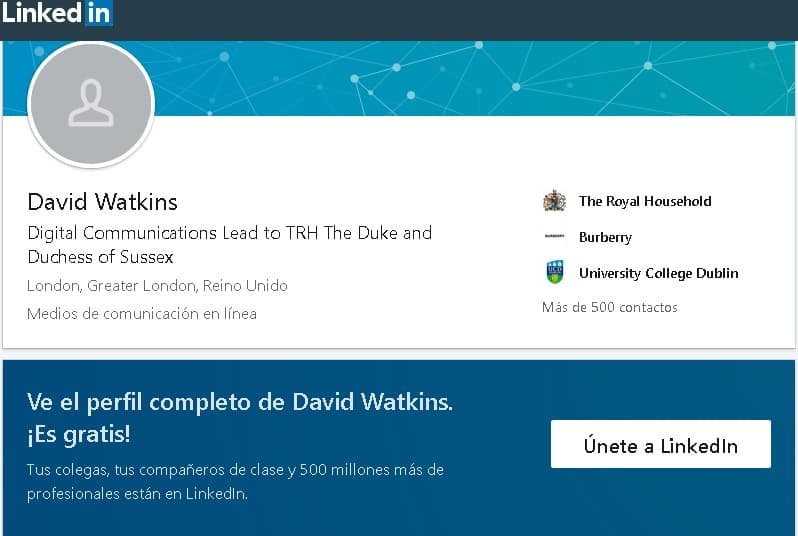 Según el perfil
<b> </b>del joven, antes de unirse a Meghan y Harry, Watkins trabajó durante 4 años para la casa de modas Burberry.