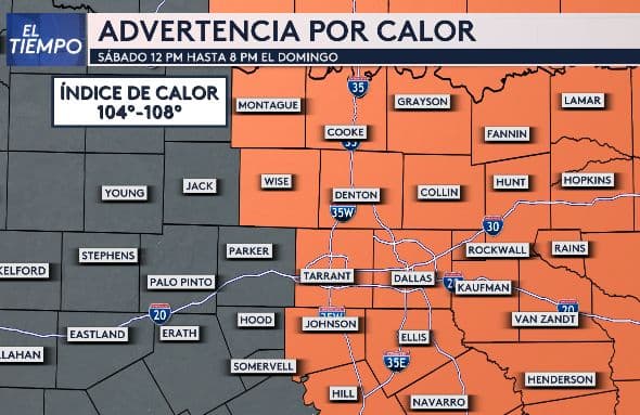 Se emite una advertencia por calor hasta el domingo a las 8:00 PM para varios condados en el norte de Texas