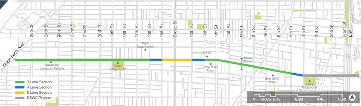 Mapa de la renovación la Avenida Washington en el sur de Filadelfia.