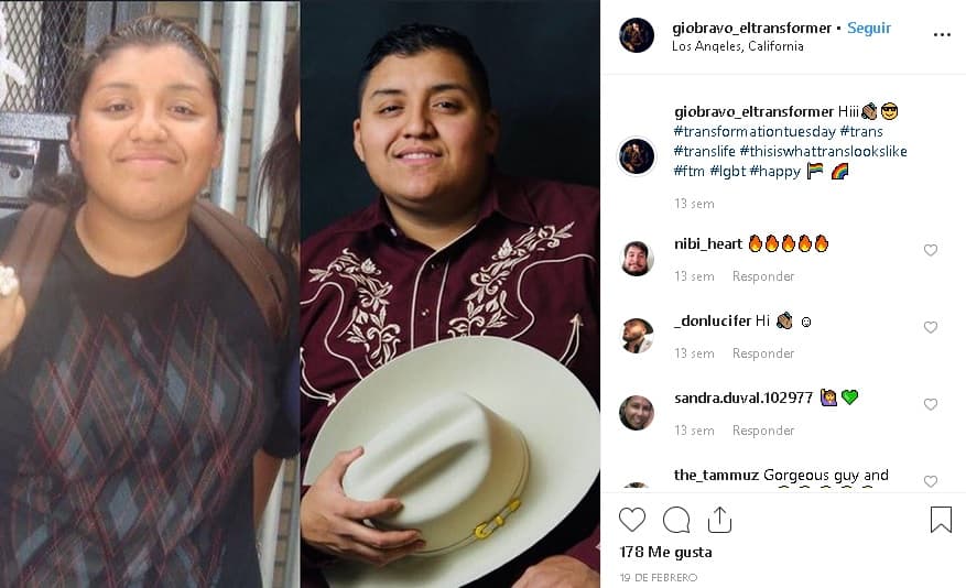 Gio Bravo nació como mujer bajo el nombre de 
<b>Ana María Bravo</b> (izq.), ya que así se llamaban sus dos abuelas. Desde la infancia, se sintió identificado como un varón y en 2016 confesó a sus padres quién era en realidad.
<br>