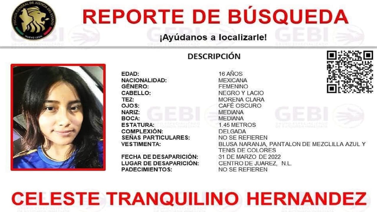 FIcha de búsqueda de Celeste Tranquilino