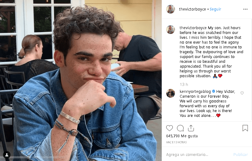 "Lo extraño terriblemente. Espero que nadie tenga que sentir la agonía que siento, pero nadie es inmune a la tragedia".