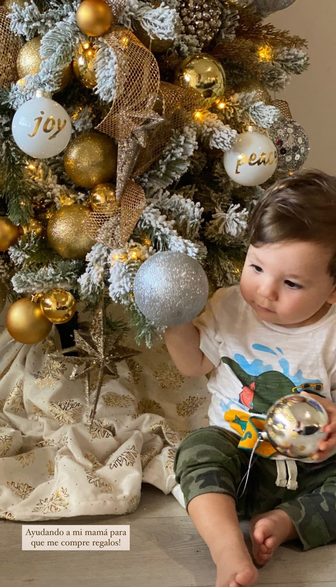 Esta será la segunda vez que pasa con su primogénito las fiestas decembrinas, y esta semana compartió con sus seguidores las fotos en familia colocando el árbol de Navidad. Diego, quien en el mes de octubre cumplió su primer año de edad, luce enorme y en esta imagen está la prueba.