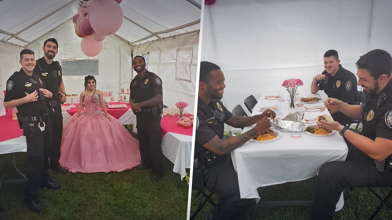 Policías van a fiesta al recibir una "queja por ruido" y terminan celebrando con la quinceañera