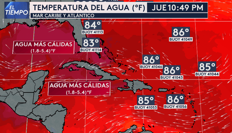 Uno de los motivos es que las temperaturas superficiales del mar están muy elevadas. Recientes observaciones están mostrando que la temperatura del mar está entre 2 a 5 grados por encima del promedio y como consecuencia, cualquier sistema va a poder intensificarse de forma rápida.
