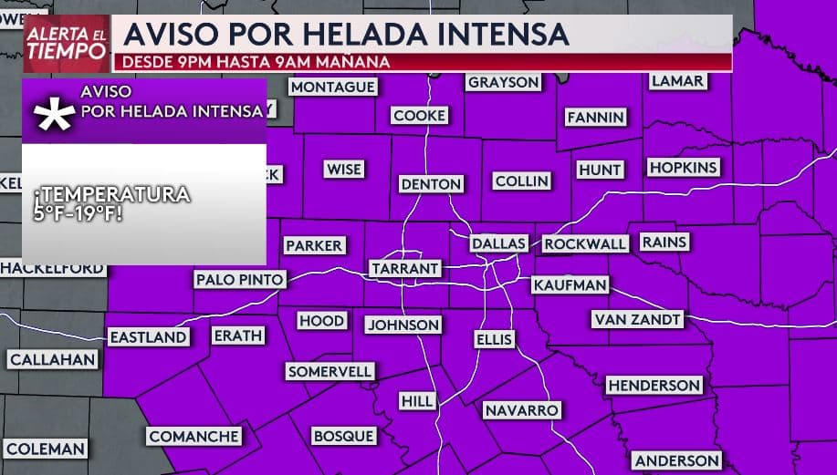 Se emite Aviso por Helada Intensa para este jueves por la noche en el norte de Texas