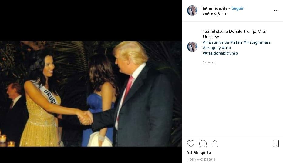 En Instagram existe una foto de ella portando la banda de Uruguay y saludando al hoy Presidente de Estados Unidos 
<b>Donald Trump,</b> quien para aquel entonces era el dueño de la Organización Miss Universo.