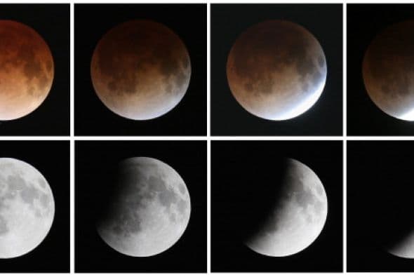 Porque la atmósfera de la Tierra filtra la luz solar y deja pasar sólo el rojo, que se proyecta sobre la Luna.