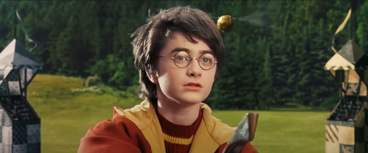 Harry Potter practicando Quidditch