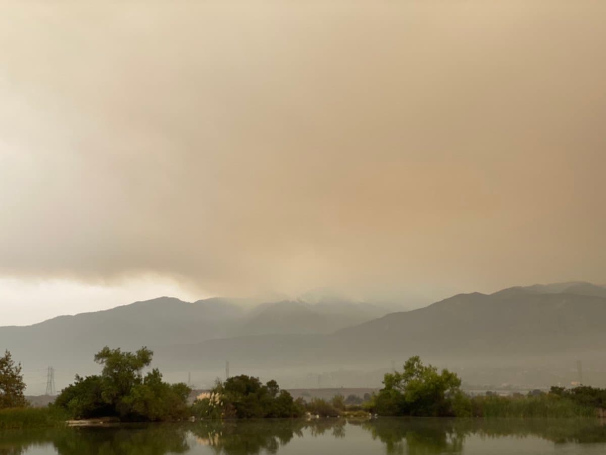 Los departamentos de salud de California han extendido las advertencias por la mala calidad del aire debido a los múltiples y masivos incendios que azotan al estado de norte a sur.
<br>
<br>Esta foto fue compartida alrededor de las 7 am en el área del incendio Bobcat Fire en las montañas del Bosque Nacional Los Ángeles