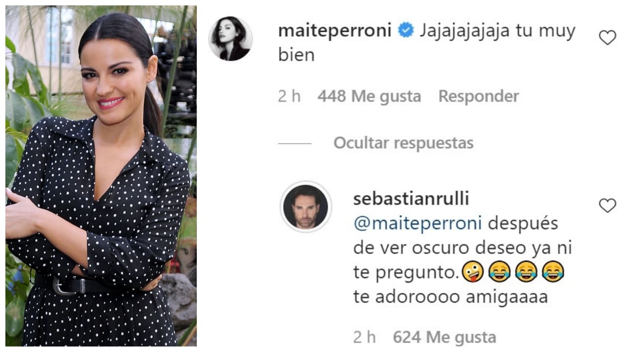 La risa de algunos amigos famosos no se hizo esperar, incluyendo la de 
<b>Maite Perroni,</b> comentario que el actor argentino no dudó en contestar mencionando 'Oscuro deseo', la serie donde la ex-RBD aparece en escenas de cama.
<br>