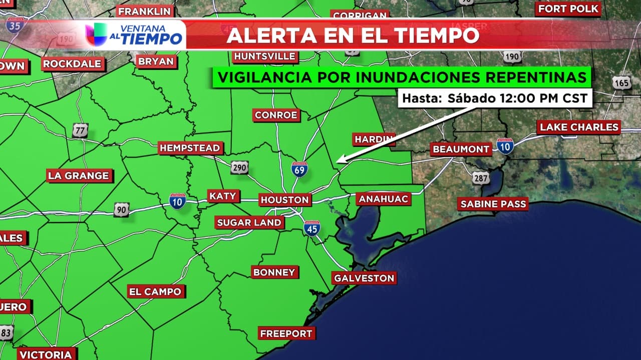 Emiten vigilancia por inundaciones repentinas en Houston desde la tarde del viernes