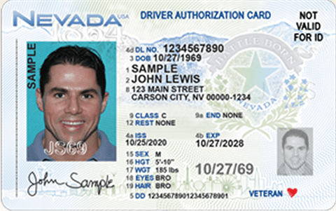 Los residentes de Nevada que no puedan cumplir con los requisitos de identificación para obtener una licencia de conducir o una tarjeta de identificación pueden solicitar una tarjeta de autorización de conducir (DAC). Las DAC autorizan a su titular a conducir un vehículo en las vías públicas o autopistas de Nevada, pero no son válidas como documento de identificación para obtener prestaciones, licencias o servicios, ni para fines federales, como embarcar en un avión o acceder a instalaciones en las que se requiera identificación.
