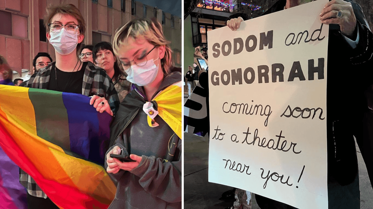 Grupos chocan en una protesta por un show de drag queens en el Aztec Theatre