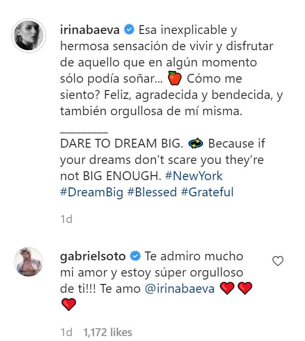 "¿Cómo me siento? Feliz, agradecida y bendecida, y también orgullosa de mí misma", finalizó. Su mensaje también tuvo una respuesta de su orgulloso novio, quien le expresó admiración ante los ojos de todos. 
<br>