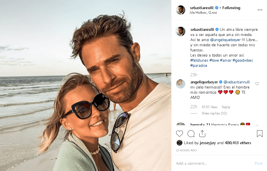 "Un alma libre siempre va a ser aquella que ama sin miedo.
<b>¡Así te amo Angelique Boyer!</b> Libre... y sin miedo de hacerlo con todas mis fuerzas. Les deseo a todos un amor así", escribió Sebastián Rulli junto a la imagen.