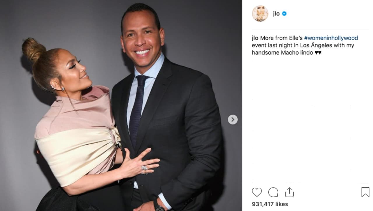 Junto a 
<b><a href="https://www.univision.com/entretenimiento/a-rod-revela-la-cancion-favorita-de-jlo-y-otros-detalles-de-su-vida">su compañero, Alex Rodríguez</a></b>, acudió al reconocimiento que le otorgó la revista Elle a Lady Gaga. Aunque antes se refirió a A-Rod como 
<b>su "macho bello"</b>, en esta publicación lo llamó su
<b> "macho lindo".</b>