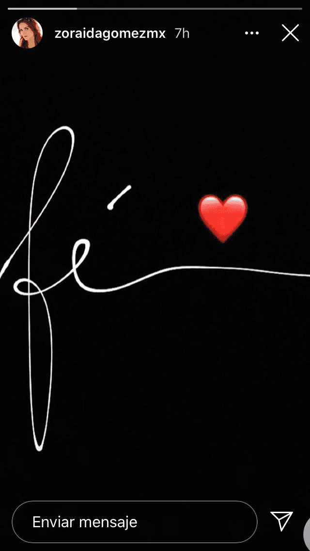 Solo el lunes 9 de noviembre publicó en sus historias de Instagram esta imagen con la palabra "fe" y un corazón.
<br>