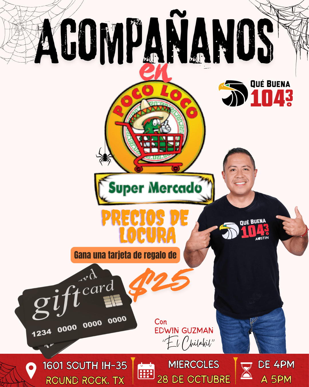 ACOMPÁÑANOS ESTE MIÉRCOLES 28 DE OCTUBRE EN POCO LOCO SUPERMERCADO DE ROUND ROCK!!