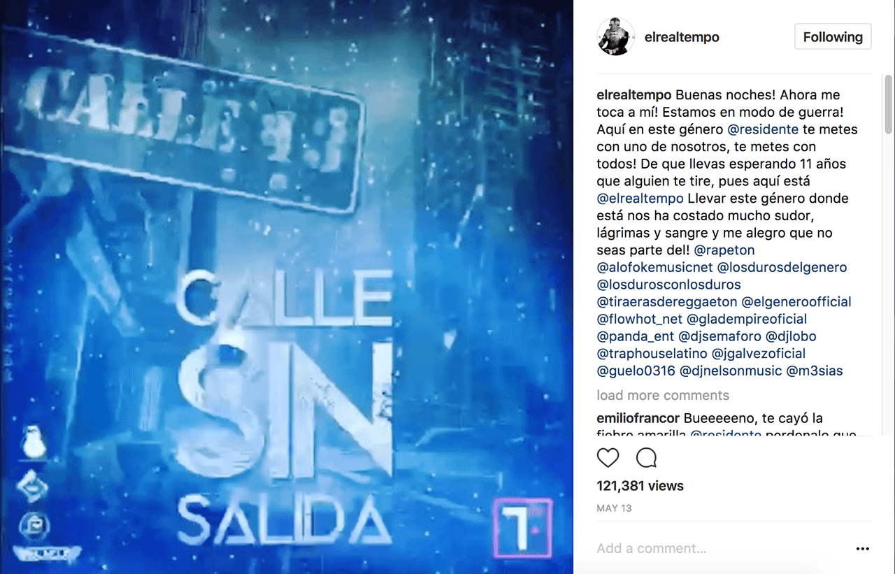 Tempo lanzá su tema 'Calle Sin Salida' dirigido a Residente.