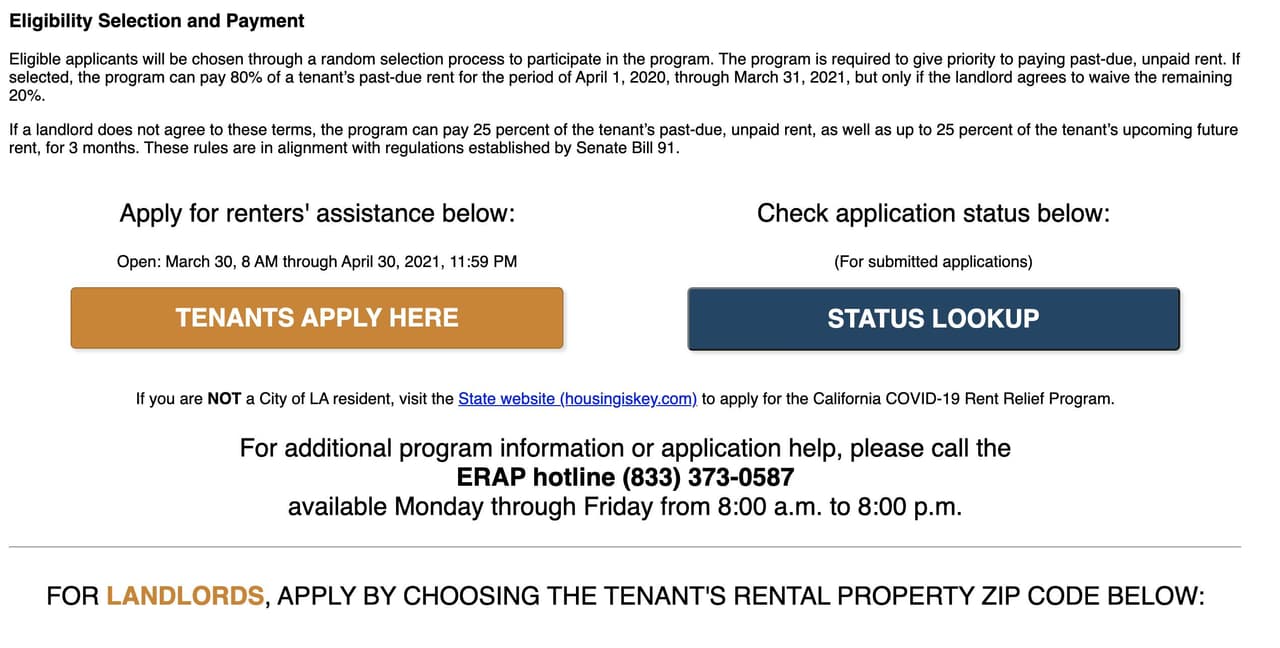 Las personas que aplicaron en la primera ronda de ayudas para pagar la renta de la ciudad y que están en lista de espera pueden 
<a href="https://cityoflaprod.service-now.com/eras?id=status_lookup_erap" target="_blank">verificar el estatus de su petición aquí</a>.