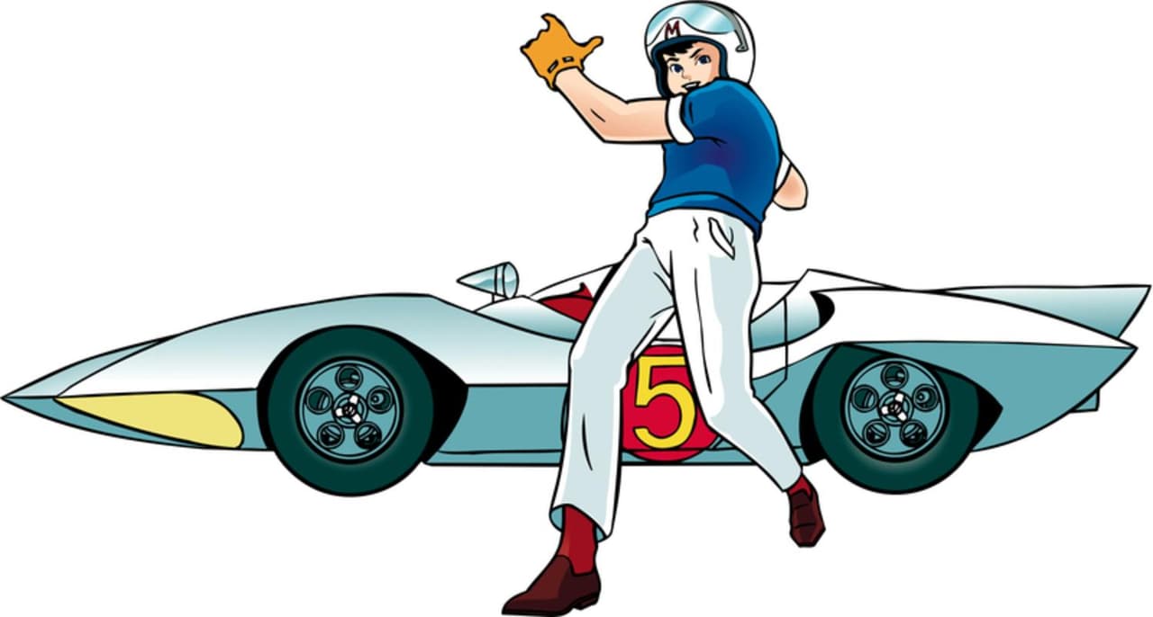 <b>3. El Mach Cinco - Meteoro</b>:
<br>
<br>Meteoro (1966-1968) fue la primera serie animada japonesa en alcanzar éxito en occidente. Narraba las aventuras de Meteoro (Speed Racer en inglés) un corredor de autos adolescente que tenía que meterse a detective para desenredar llas rollos en que se metía. Su arma nada secreta era el Match Cinco, un auto de carreras construido por su padre. 
<br>
<br>El Match Cinco fue el precursor hace 50 años del volante con botones multifunciones que es lugar común hoy en día. 
<a href="https://youtu.be/ZJFBFQxO9pQ" target="_blank">Sus seis botones</a> marcados A, B, C. D, F y G activaban respectivamente: unos gatos hidráulicos que elevaban el vehículo para facilitar reparaciones (los cuales Meteoro usaba con frecuencia para saltar grandes distancias), ruedas todoterreno, dos sierras eléctricas circulares en el frente del vehículo, techo de vidrio hermético y a prueba de balas, iluminación especial infrarroja, funciones submarinas con reserva de oxígeno y periscopio y un ave robot con cámara para prever problemas en la ruta o espiar a sus enemigos.