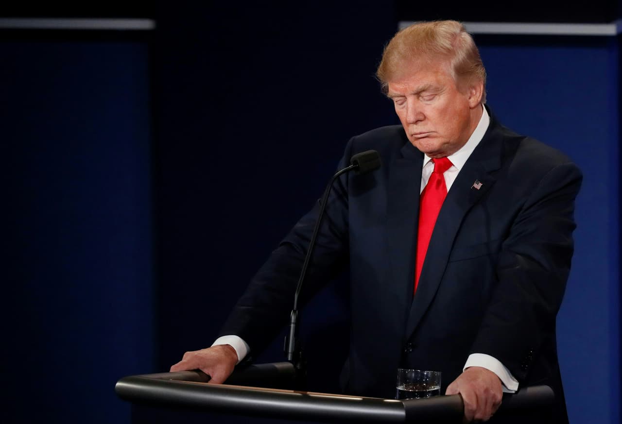 Republican nominee Donald Trump looks on during the final presidential debate at the Thomas & Mack Center on the campus of the University of Las Vegas in Las Vegas, Nevada on October 19, 2016. / AFP / Mark RALSTON (Photo credit should read MARK RALSTON/AFP/Getty Images)