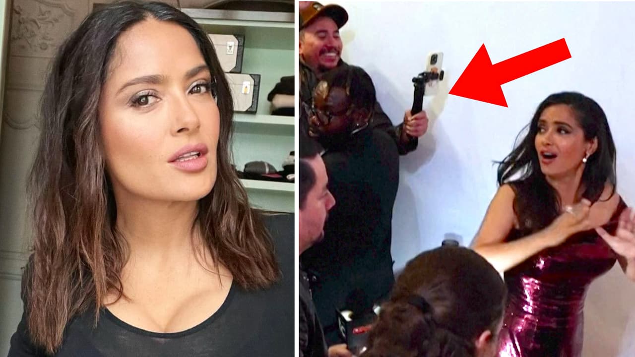 Fan sorprende a Salma Hayek con mazapanes mexicanos en plena alfombra roja y así reacciona ella