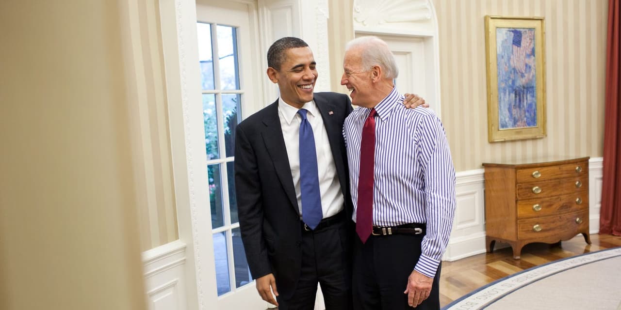 Former President Obama and Vice President Joe Biden in the Oval Office.