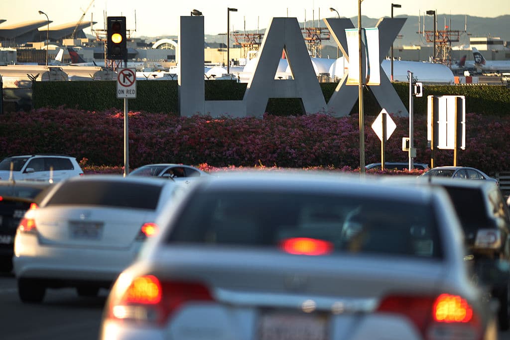 LOS ANGELES, CA - NOVEMBER 26: Traffic approaches LAX as people travel to Thanksgiving holiday destinations on November 26, 2014 in Los Angeles, California. Travel experts are forecasting LAX to be the busiest airport in the nation during the Thanksgiving holiday travel period as more than 1.97 million passengers are expected to use the airport. This would be a 4.8 percent increase over the 1.82 million last year, which made LAX the busiest in 2013 as well. (Photo by David McNew/Getty Images)