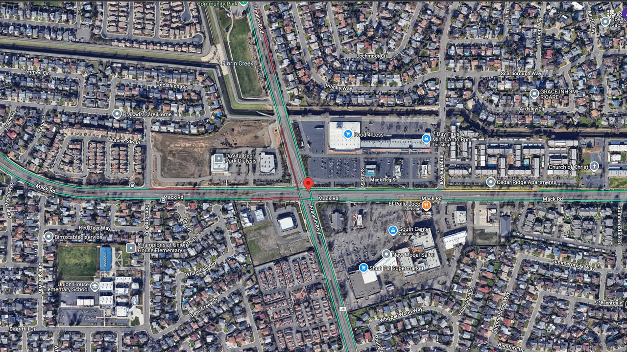 <b>Franklin Blvd y Mack Rd</b>: Con un historial considerable de accidentes, aquí se registran numerosos casos de heridas visibles y lesiones graves.