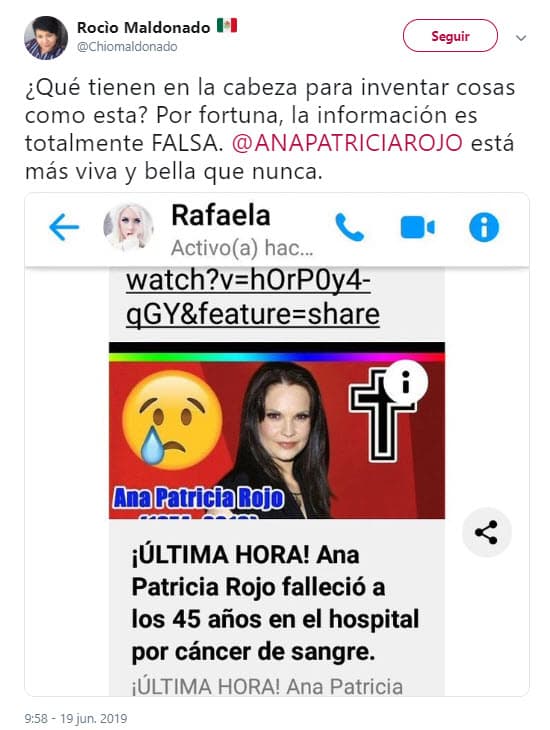 Una imagen que circula en internet, asegura que la actriz de 45 años falleció a causa de "cáncer de sangre".
<br>