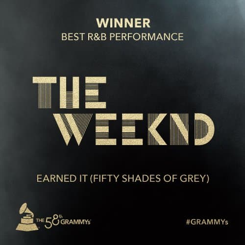 También se lo llevó por Mejor Performance R&B por el tema 'Earned It' que es parte de la banda sonora de '50 Sombras de Grey'.