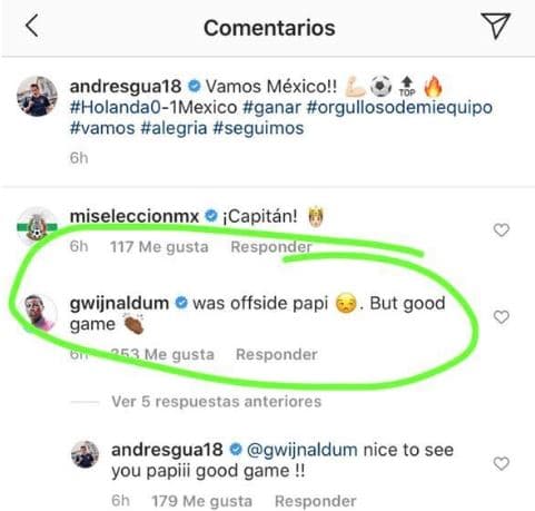 Georginio Wijnaldum le 'reclamo', pero felicitó a Guardado por triunfo con México.