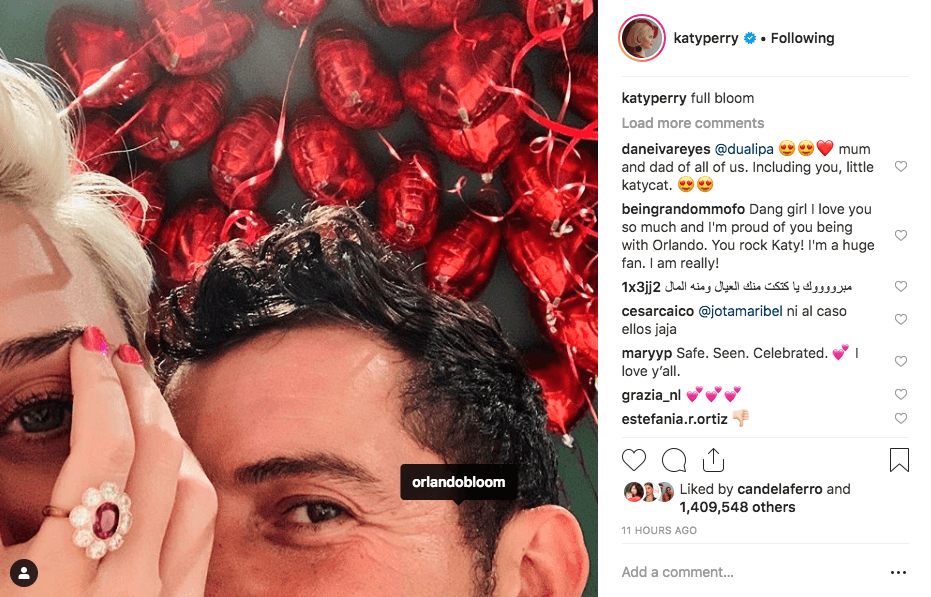 El 14 de febrero de 2019 Orlando Bloom le pidió matrimonio con un hermoso anillo, el cual, de acuerdo a E! News, tiene un valor de 5 millones de dólares.