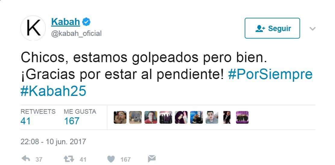 En la cuenta oficial del grupo Kabah agradecieron los comentarios y apoyo de los fans.
