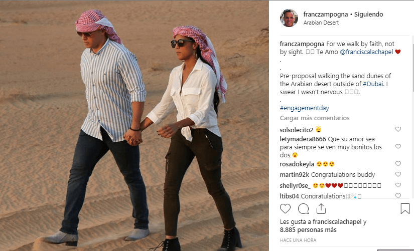 Con este mensaje "For we walk by faith, not by sight. Te amo @franciscalachapel", Francesco se reveló como el prometido de nuestra querida Francisca.